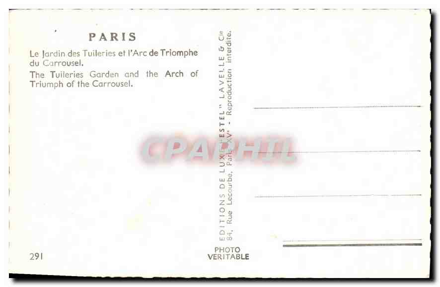 CPA Paris le Jardin des Tuileries et l'Arc de Triomphe du Carrousel  — Verso