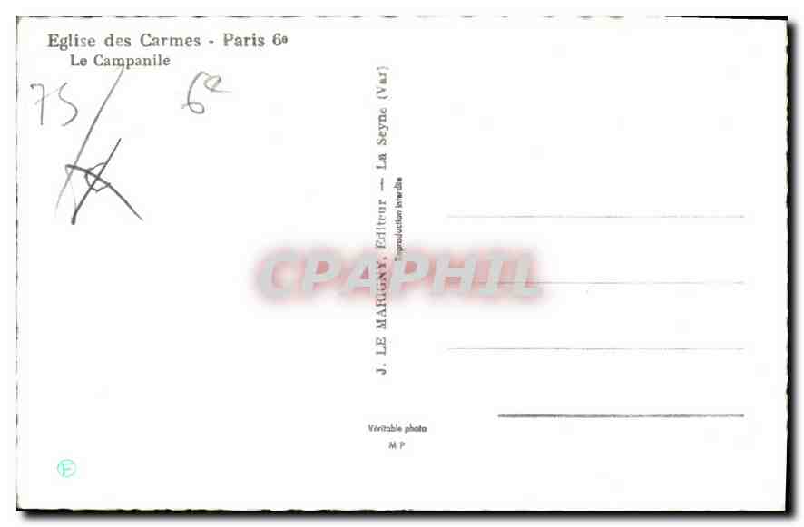 CPA Eglise des Carmes Paris 6e le Campanile  — Verso