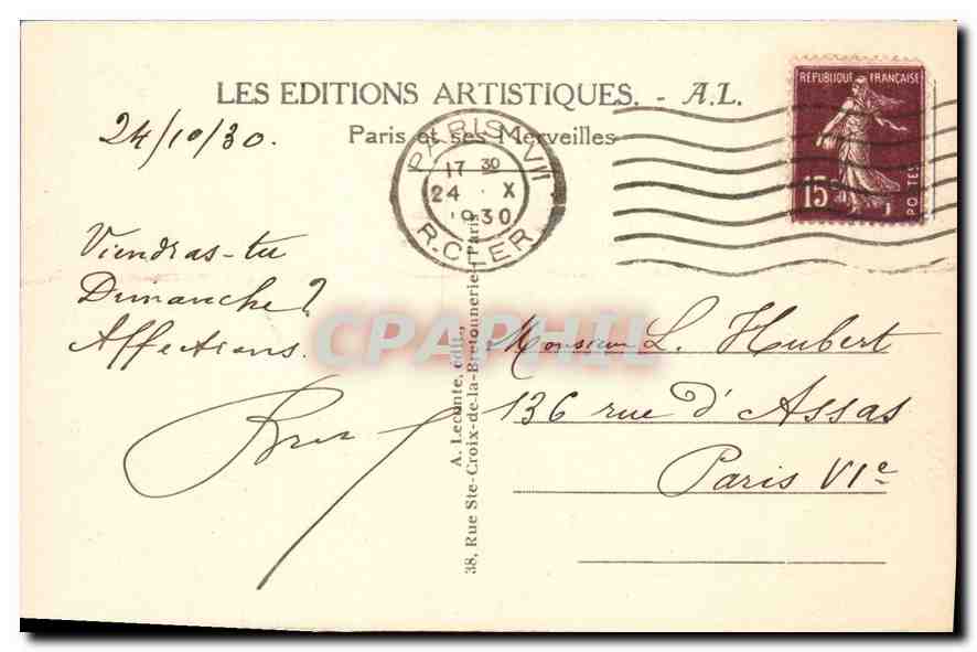CPA Paris le Bois de Boulogne vue sur le Lac  — Rückseite