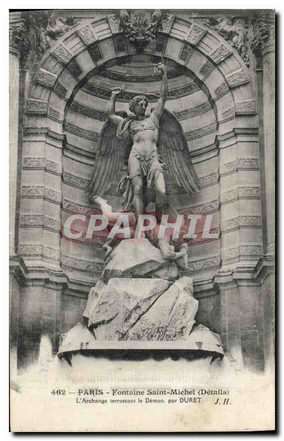 CPA Paris Fontaine Saint Michel Details l'Archange terrassant le Demon par Duret 