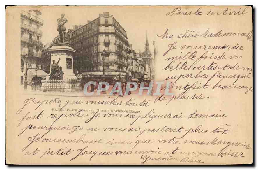 CPA Paris Place Maubert Statue d'Etienne Dolet 