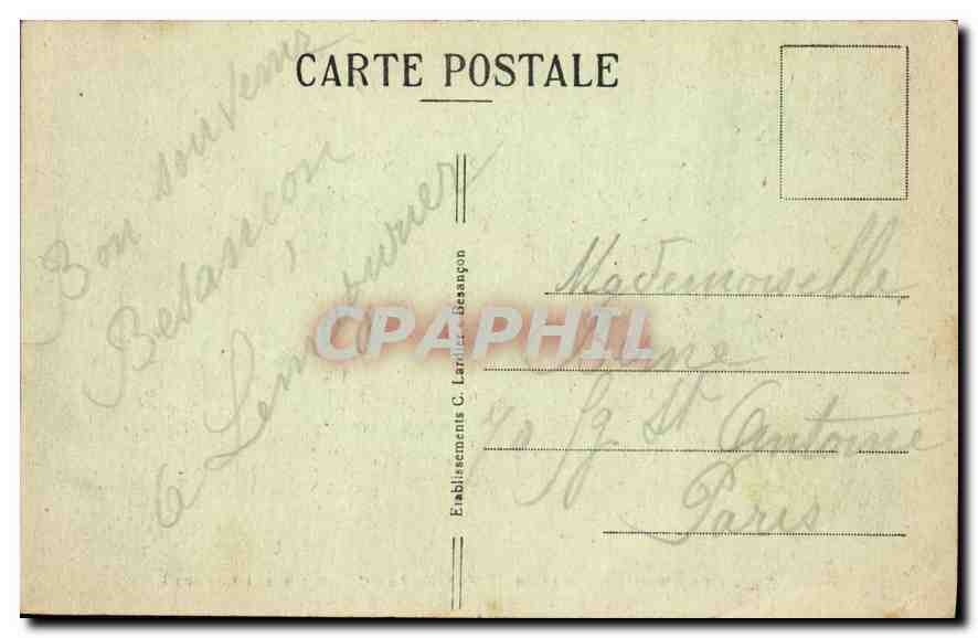 BESANÇON-les-BAINS — Eingang zu den Saint-Léonard-Höhlen, Tal des Doubs und Route de Morre — Verlag C. Larrin — Rückseite