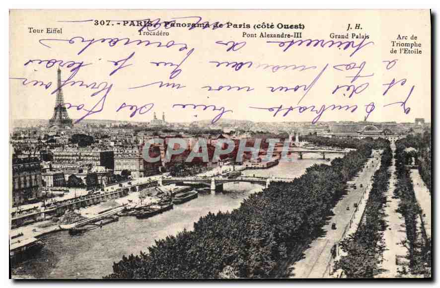 CPA Paris panorama de Paris Cote Ouest Trocadero pont Alexandre III 