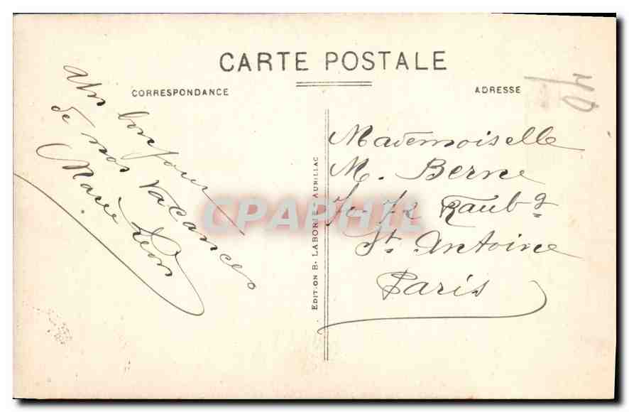 Cascades de Ribeyrette, près Riom-ès-Montagnes — Éditeur B. Laborie-Auhiliac, n° 1081 — Back