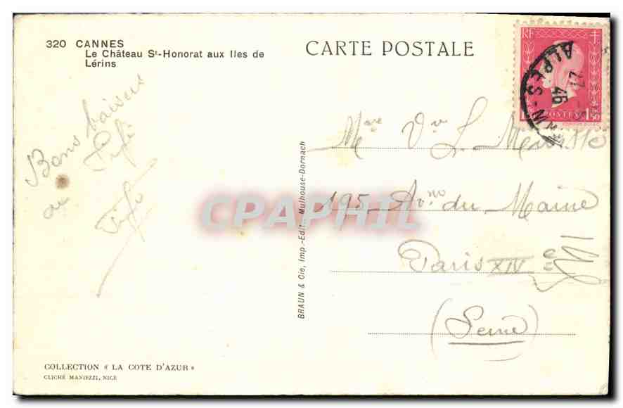 CPA Cannes Le Chateau St Honorat aux iles de Lerins  — Verso