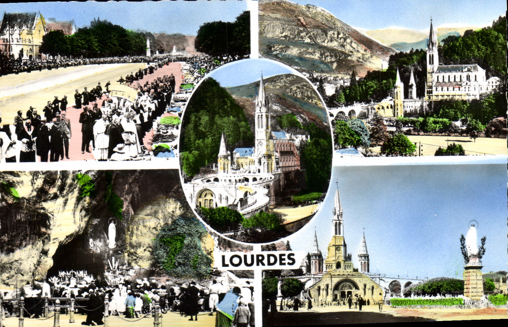 CPA Lourdes Benediction des Malades La Basilique et la Grotte 