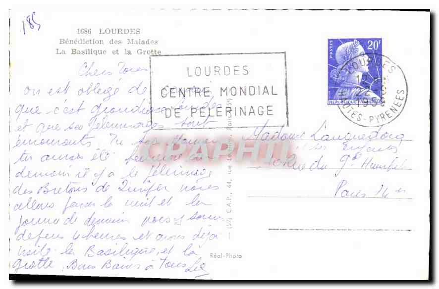 CPA Lourdes Benediction des Malades La Basilique et la Grotte  — Verso