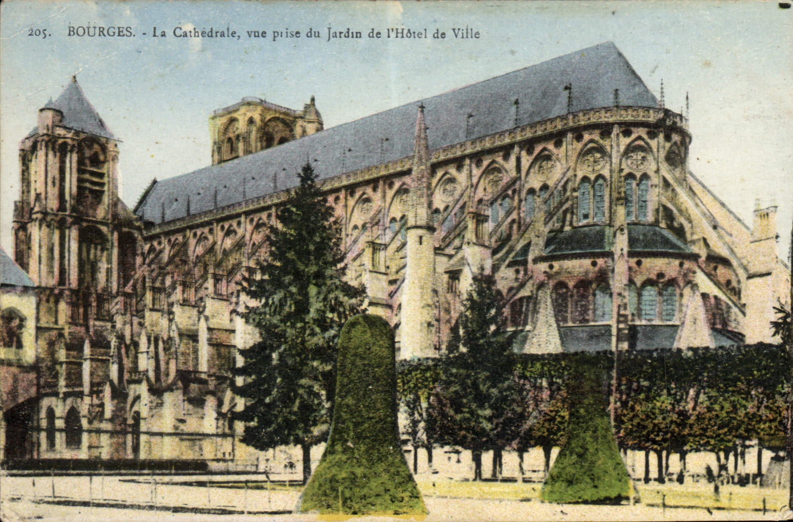 CPA Bourges La Cathedrale vue prise du Jardin de l'Hotel de Ville 