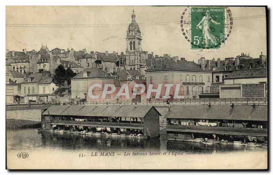 CPA Le Mans Les bateaux lavoir et l'Eglise Saint Benoit 