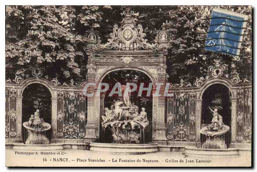 Nancy - Place Stanislas - The Neptune Fountain - Ironwork Grilles by Jean Lamour — Phototypie A. Humblot et Cie
