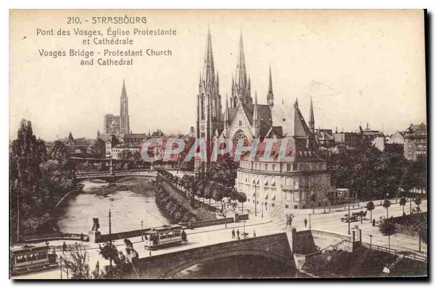 CPA Strasbourg Pont des Vosges Eglise Protestante et Cathedrale 