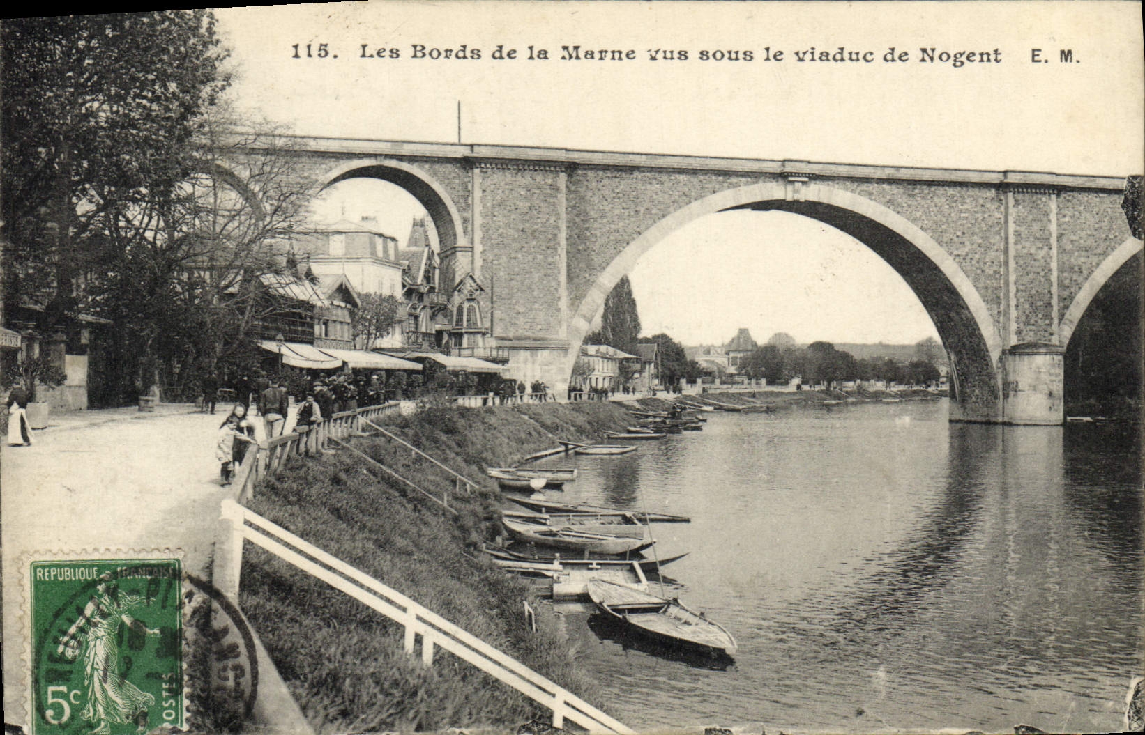 Les Bords de la Marne vus sous le viaduc de Nogent — E. M. — n°115