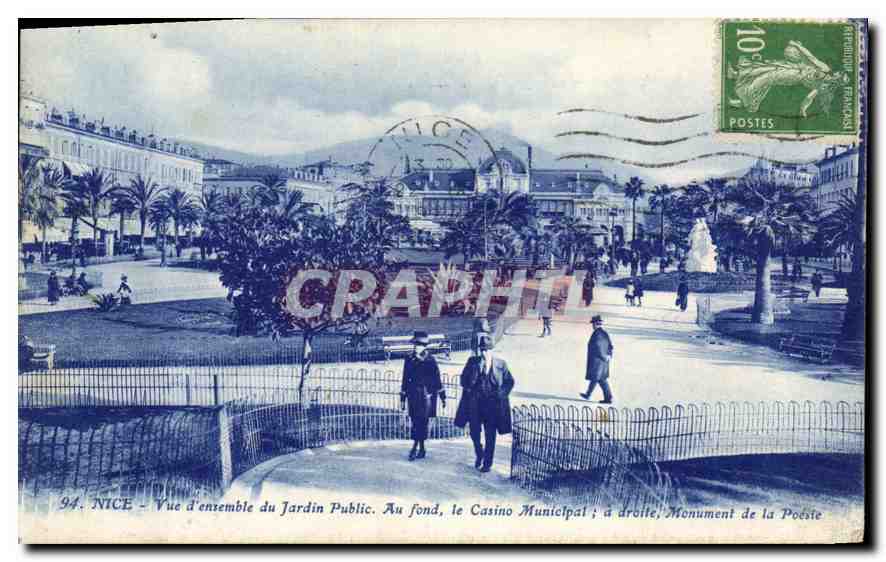CPA Nice vue d'ensemble du Jardin Public Au fond le Casino Municipal a droit Monument de la Poesie 