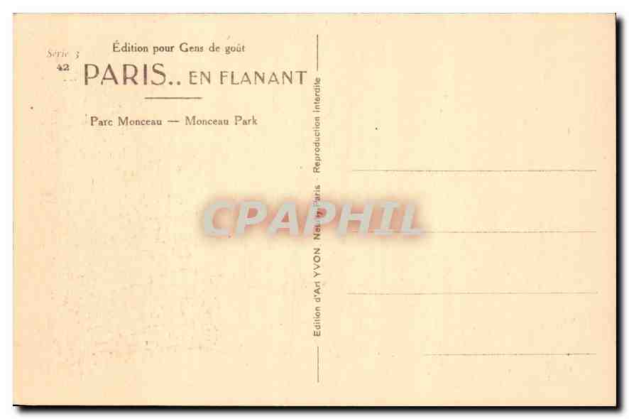 CPA Paris en flanant Parc Monceau  — Rückseite