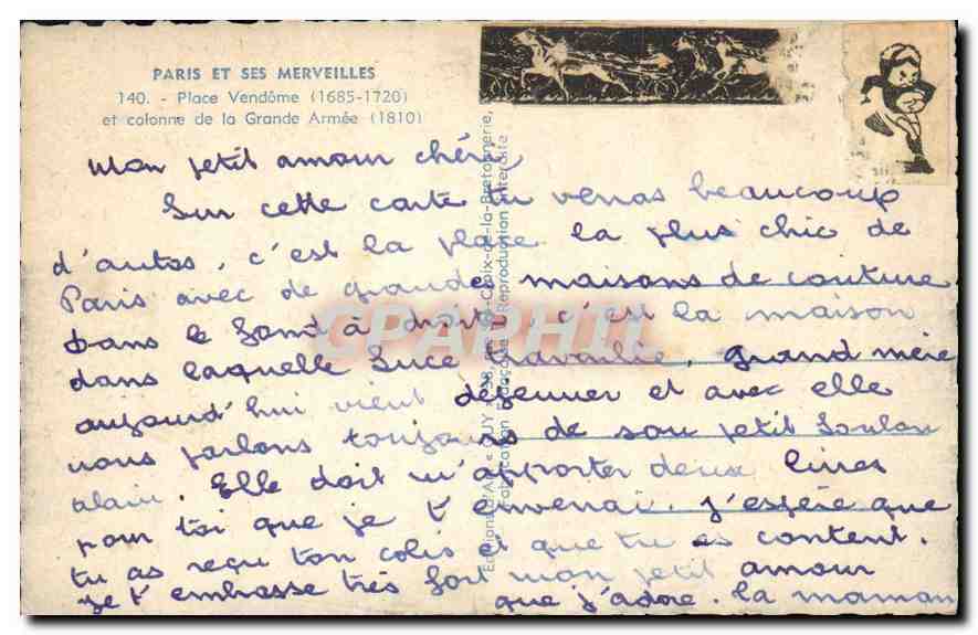 CPA Paris et ses Merveilles Place Vendome 1685 1720 et Colonne de la Grande Armee 1810  — Rückseite
