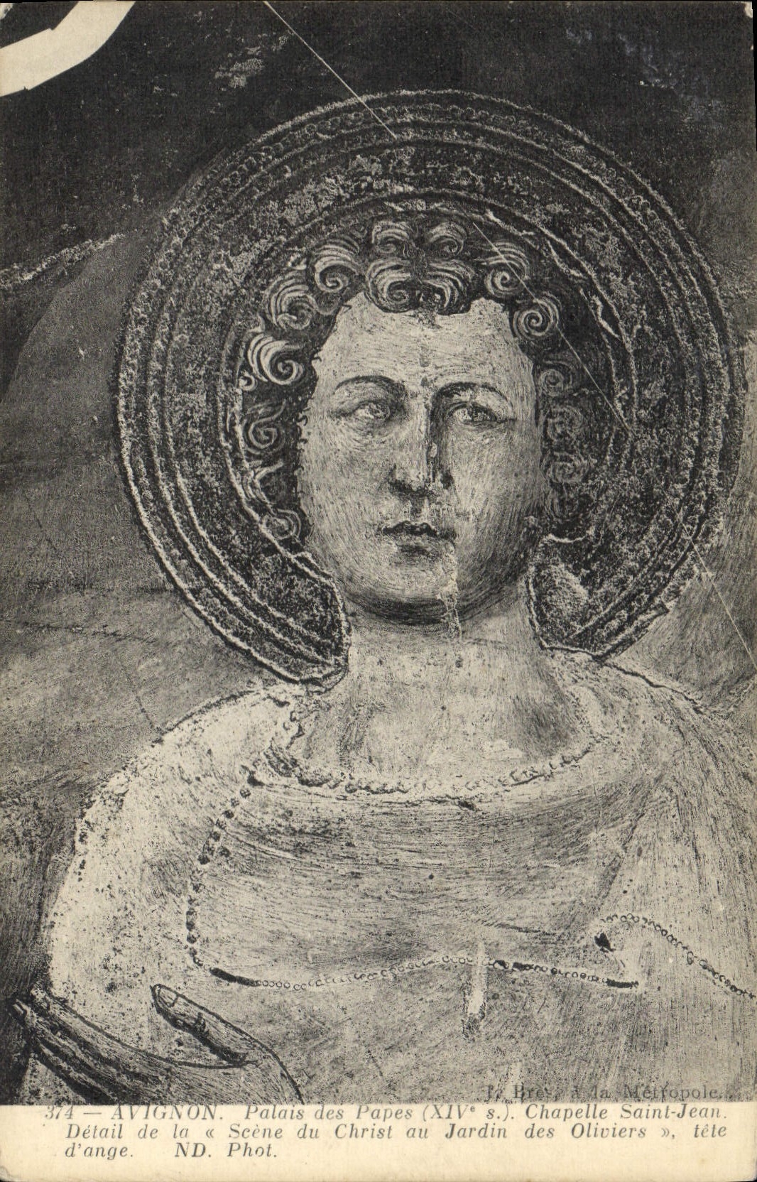 Avignon — Détail d'ange de la scène du Christ au Jardin des Oliviers — Palais des Papes, chapelle Saint-Jean, XIVe s. — ND. Phot.