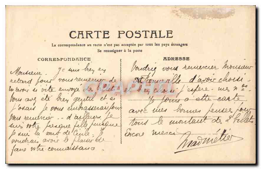 CPA Partage Difficile Geoffroy  — Verso
