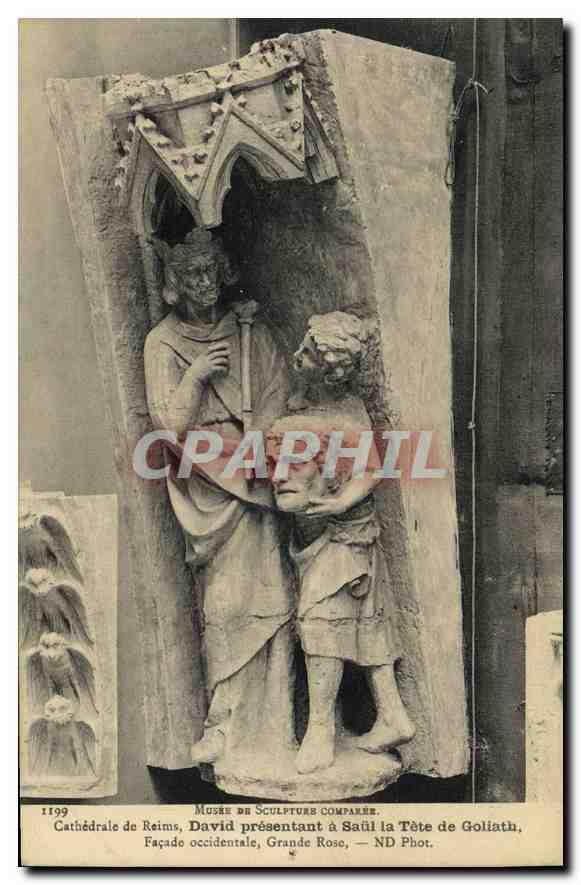 CPA Musee du Sculpture Comparee Cathedrale de Reims David presentant a Saul la Tete de Goliath Facad