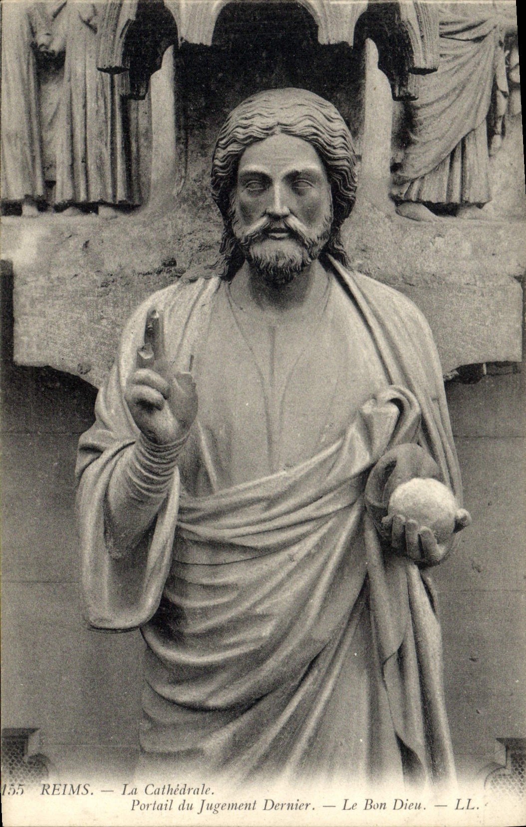 CPA Reims la Cathedrale Portail du Jugement Dernier le Bon Dieu 