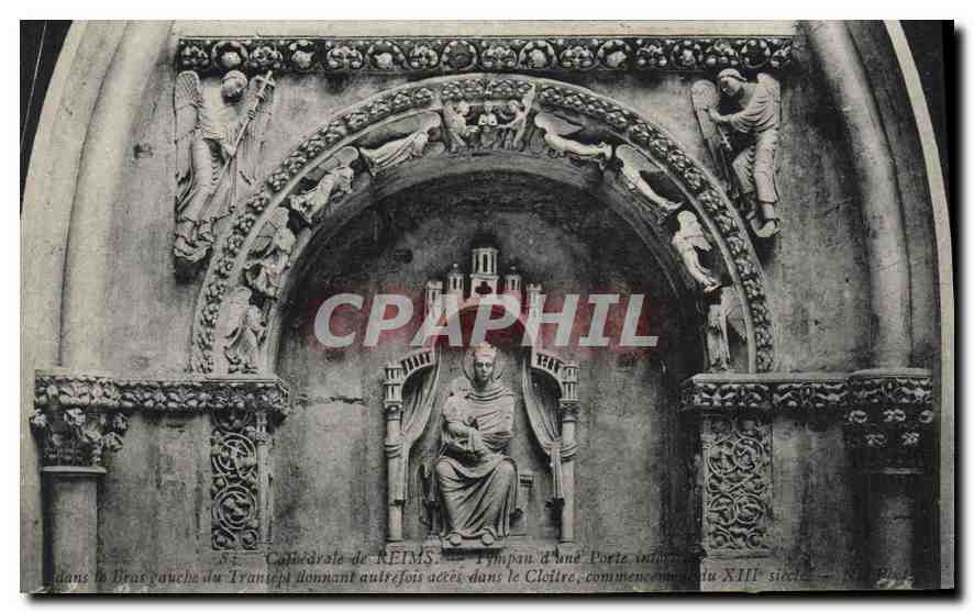 CPA Catedrale de Reims Tympan d'une Porte 