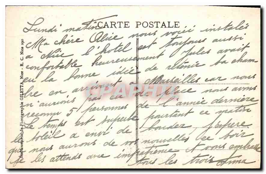 CPA Nice Jardins Albert I et Palis de la Jetee Promenade des Anglais  — Rückseite