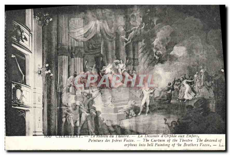 CPA Chambert Le Rideau du Theatre La Descente d'Orphee aux Enfers Peinture des freres Vacca 