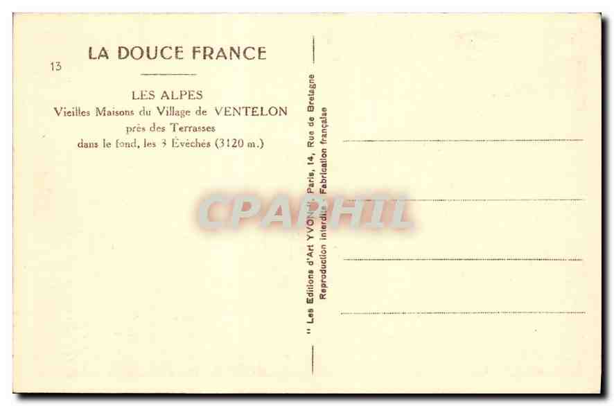 CPA La Douce France Les Alpes Vieilles Maisons du Village de Ventelon pres des Terrasses dans le fon — Verso