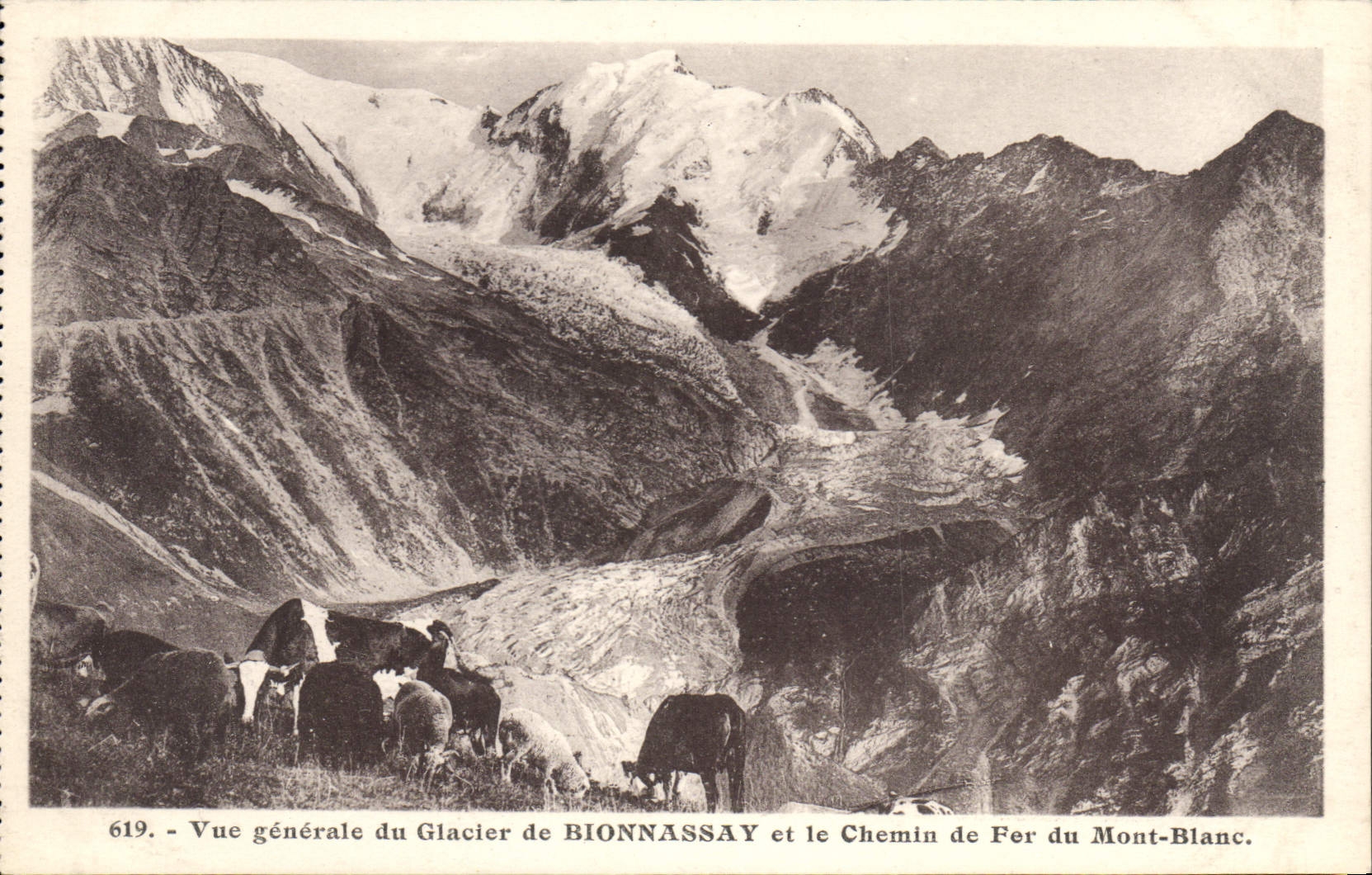 Glacier de Bionnassay et Chemin de Fer du Mont-Blanc — Vue générale — L. Morand, phot.édit.