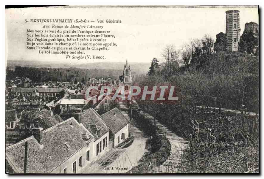 Montfort-l'Amaury (S.-&-O.) — Vista General — A las Ruinas de Montfort-l'Amaury — Editor J. Warrnut