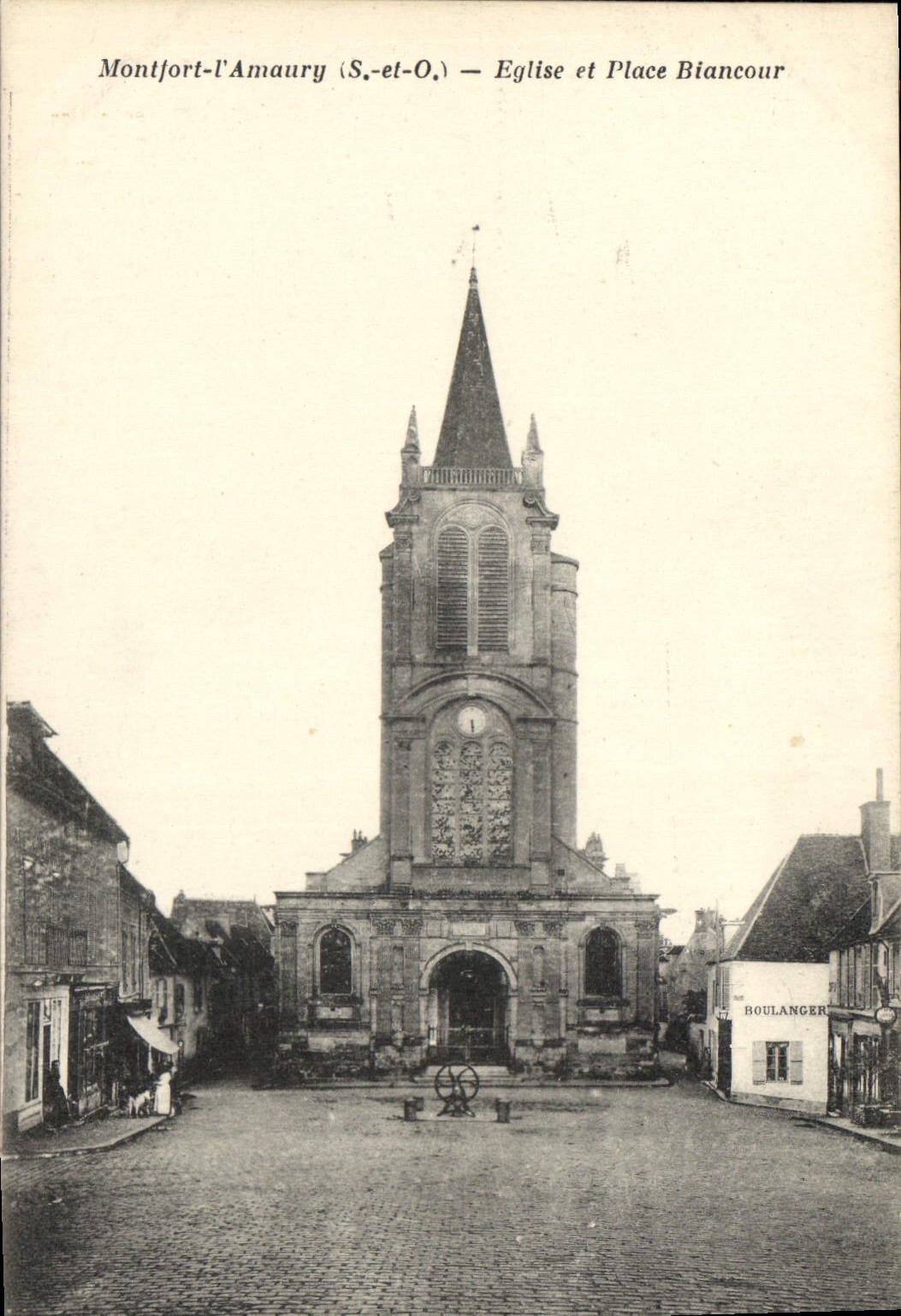 Montfort-l'Amaury (S.-et-O.) — Iglesia y Plaza Biancour — Impr. Edia, Vézéailles