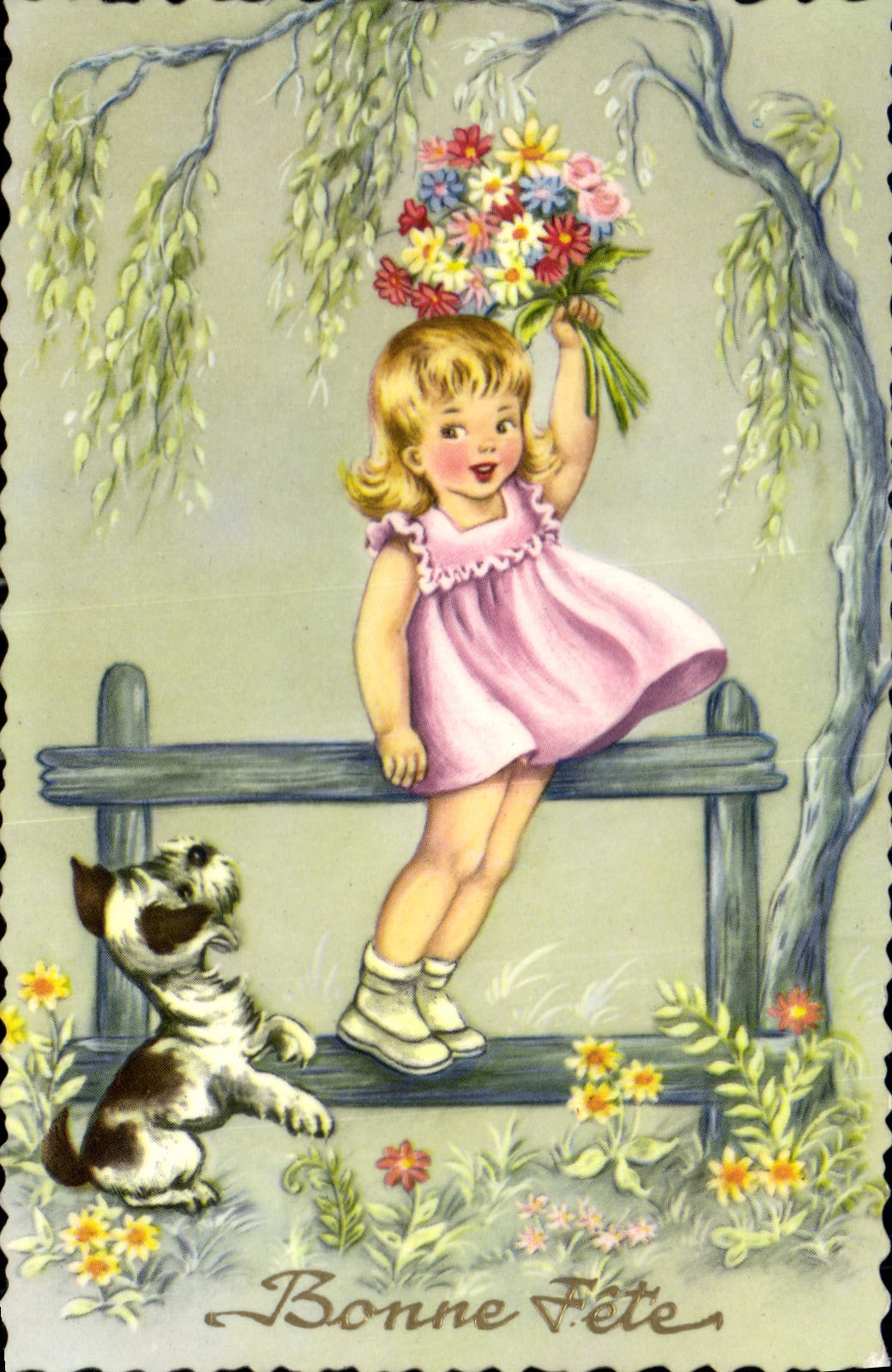 CPA Bonne fete Enfant Chien