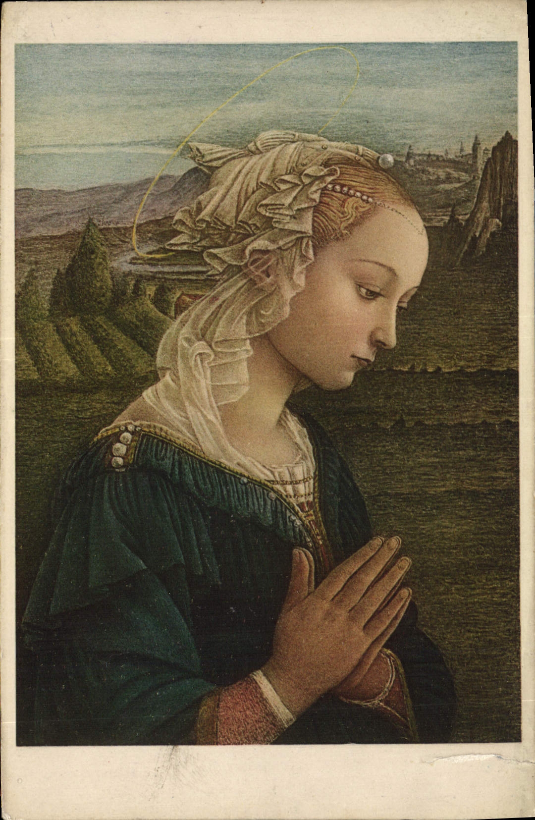 Vierge en adoration — détail de la Vierge à l'Enfant — Fra Filippo Lippi (1412-1469) — Galleria Uffizi, Florence — Édition Eliotipia Roberto Horsch, Milan — N° 31
