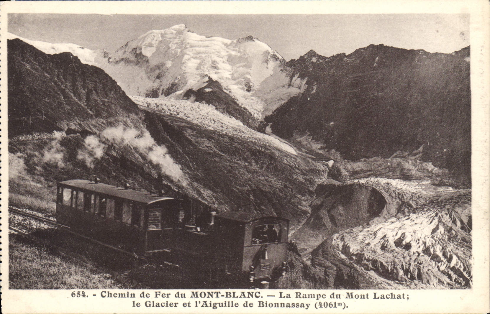 Mont-Blanc — Le Glacier et l'Aiguille de Bionnassay — La Rampe du Mont Lachat (4061m) — Chemin de Fer du Mont-Blanc — n°654