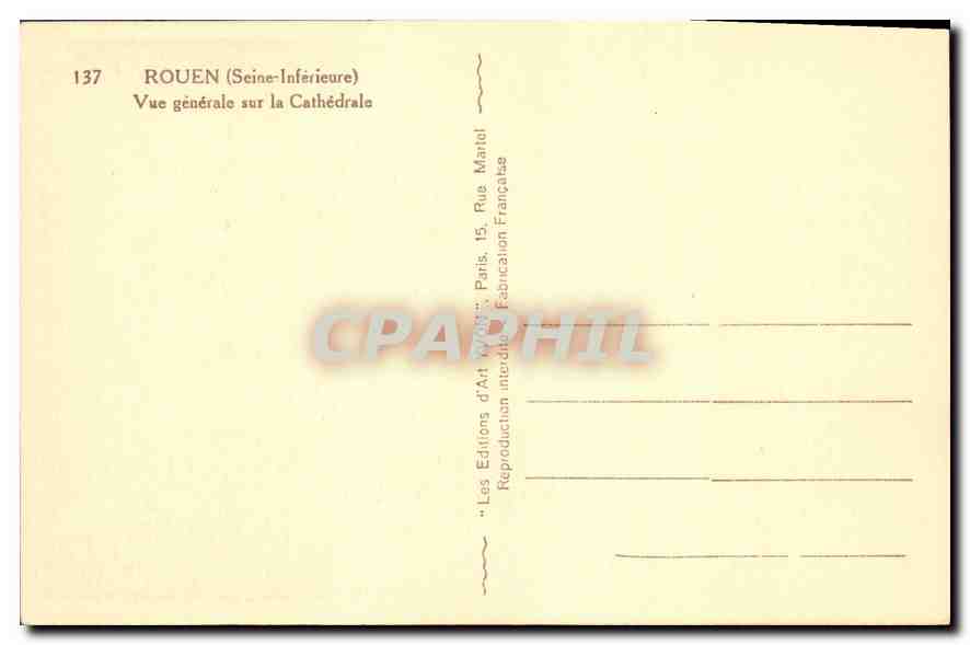 CPA Rouen Seine Inferieure Vue generale sur la Cathedrale  — Rückseite
