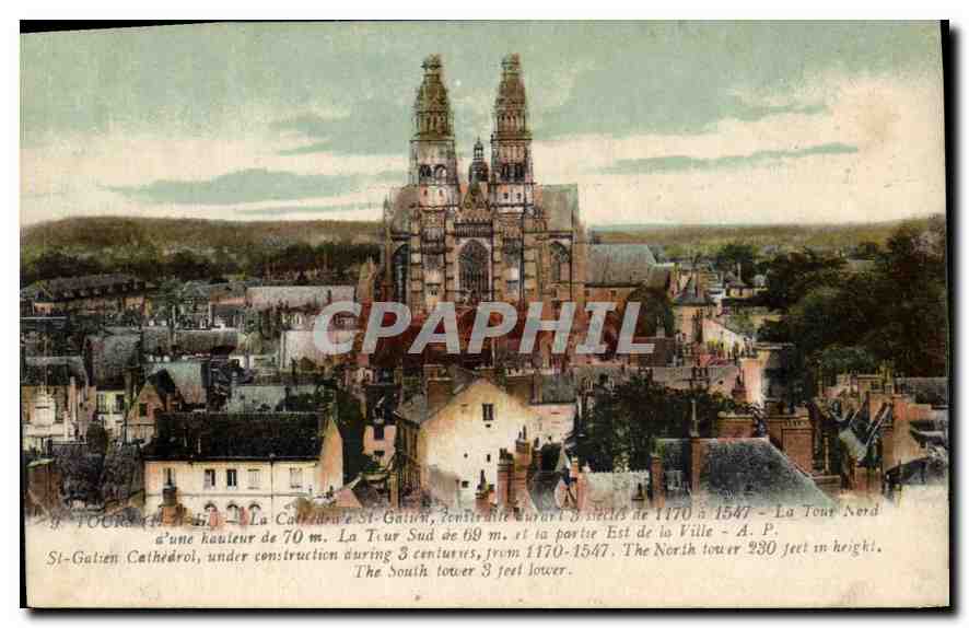CPA Tours La Cathedrale St Gatien La Tour Sud et la partie Est de la Ville 