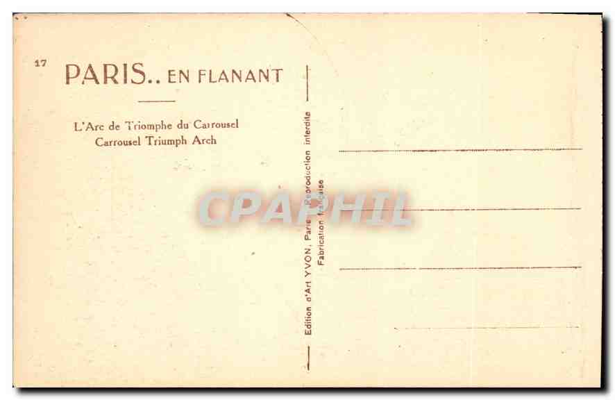 CPA Paris en flanant L'Arc de Triomphe du Carrousel  — Rückseite