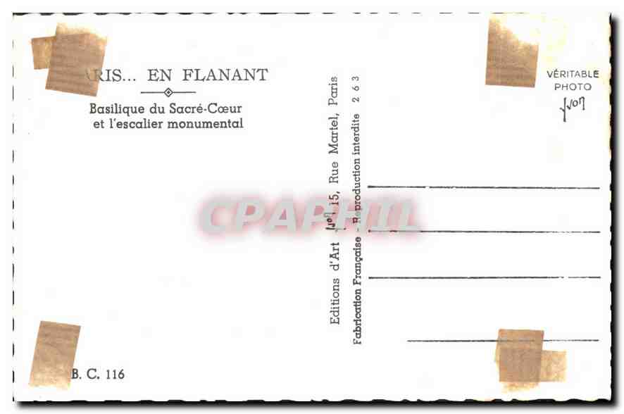 CPA Paris en flanant Basilique du Sacre Coeur et l'escalier monumental  — Rückseite