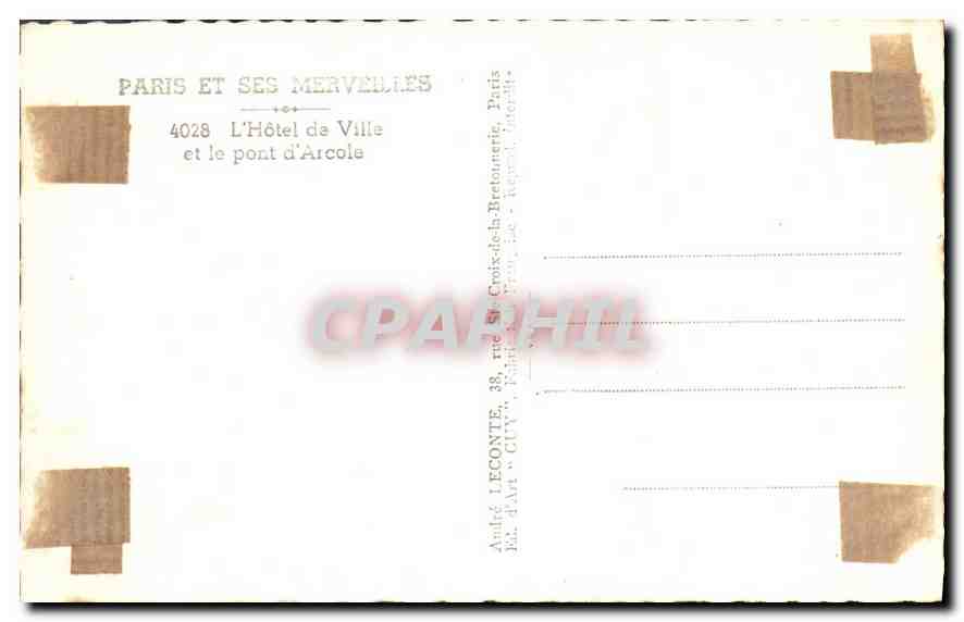 CPA Paris L'Hotel de Ville et le pont d'Arcole  — Rückseite