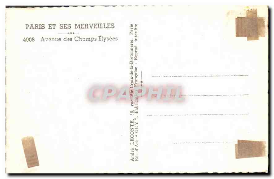 CPA Paris Avenue des Champs Elysees  — Rückseite