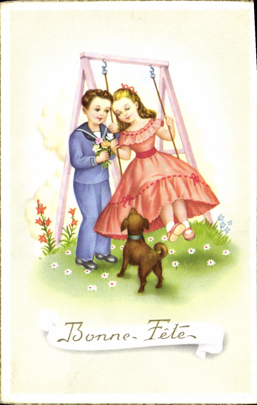 CPA Bonne Fete Enfants Chien