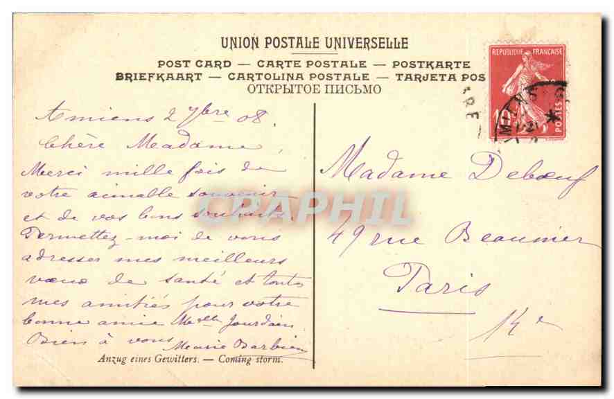 CPA Musee d Amiens Hereau Jules L'Approche de l'Orage  — Verso