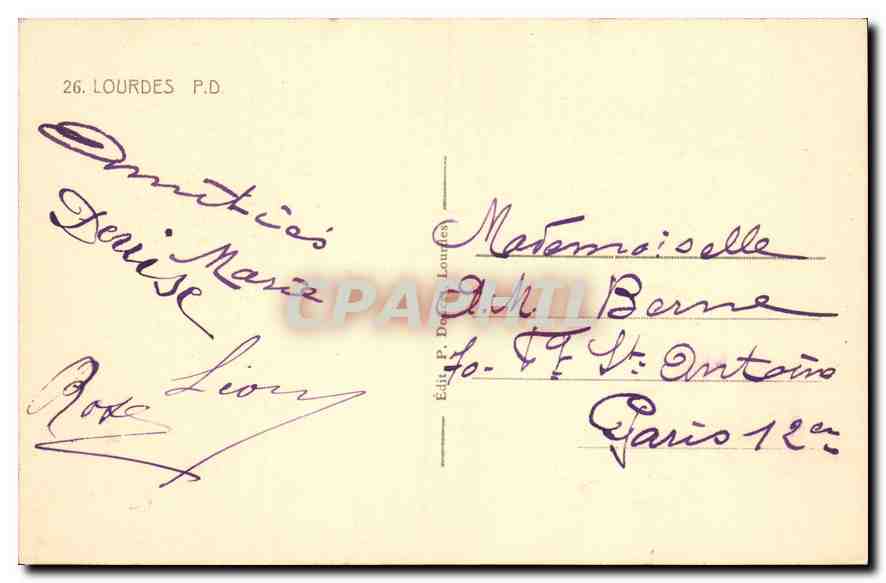 CPA A la Grotte Miraculeuse J'Al prie pour vous Lourdes  — Verso
