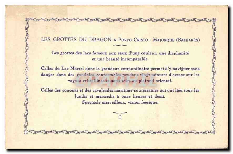 CPA Cuevas del Drach Mallorca Manton chinesco  — Rückseite