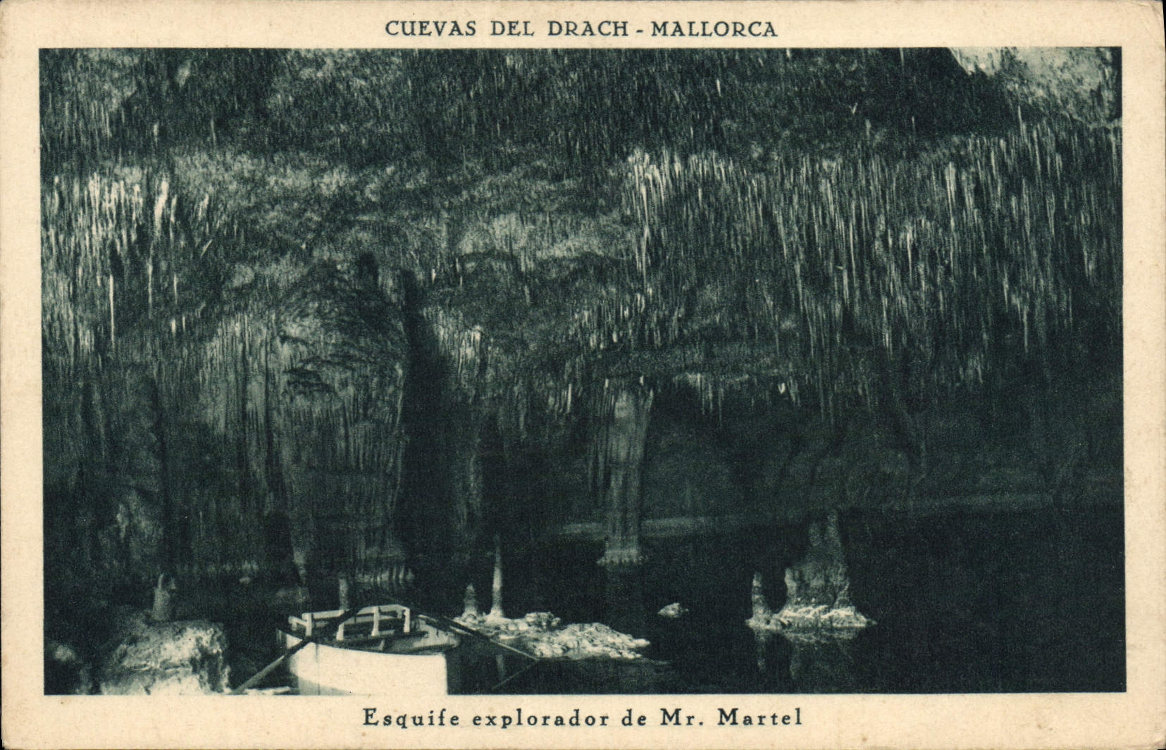 CPA Cuevas del Drach Mallorca Esquife explorador de Mr Martel 