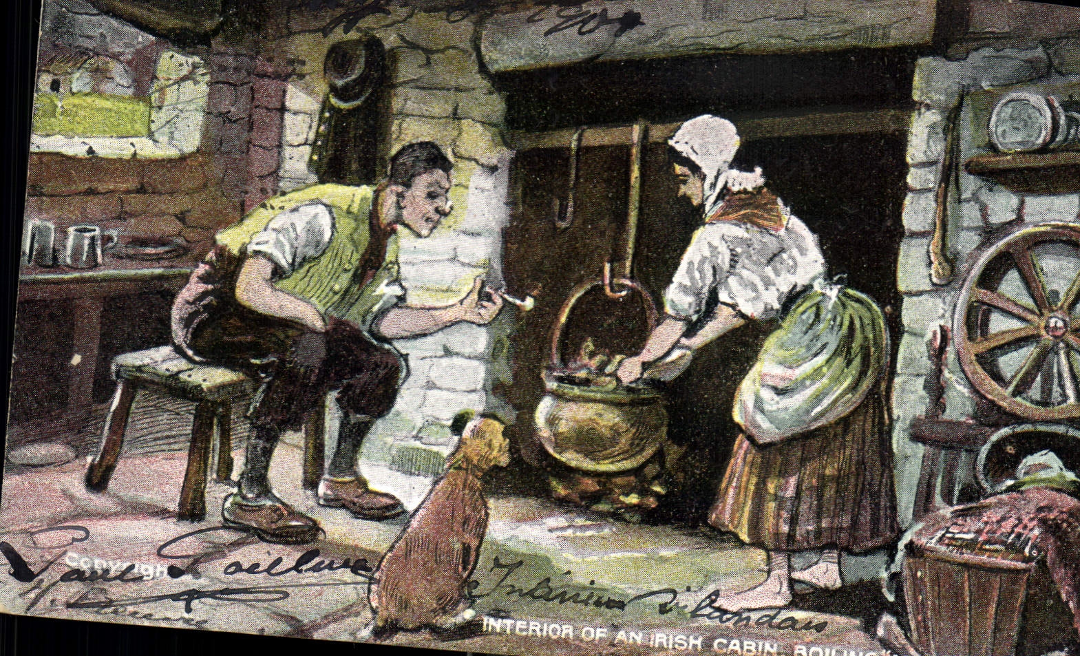 CPA Interieur of an Irish Cabin 