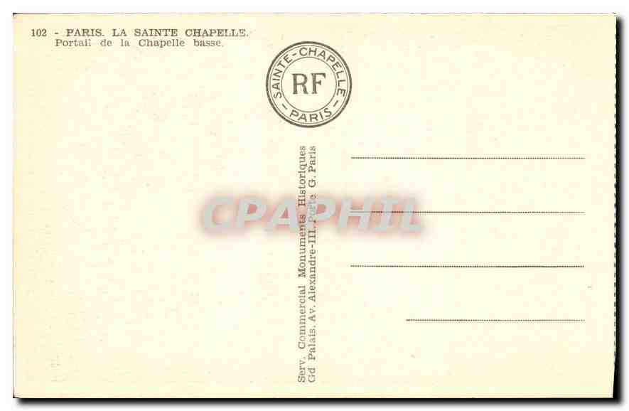 CPA Paris La Sainte Chapelle  — Verso