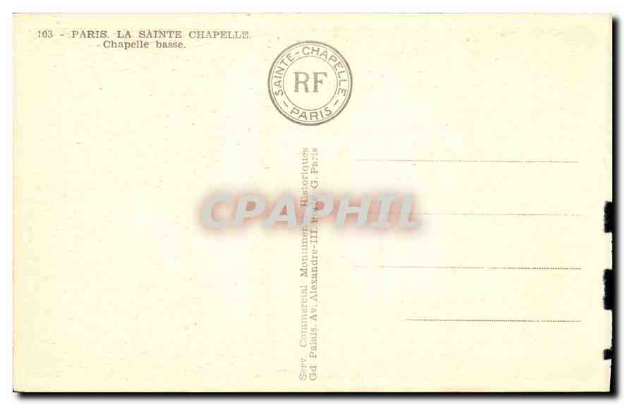 CPA Paris La Sainte Chapelle  — Rückseite