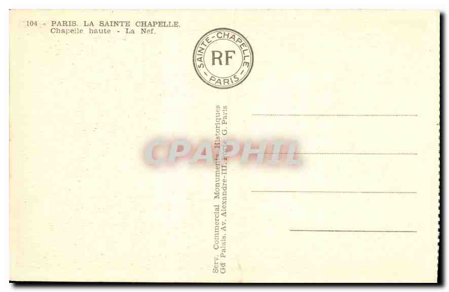 CPA Paris La Sainte Chapelle  — Verso