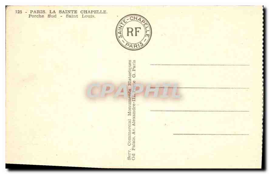 CPA Paris La Sainte Chapelle Porche Sud Saint Louis  — Rückseite