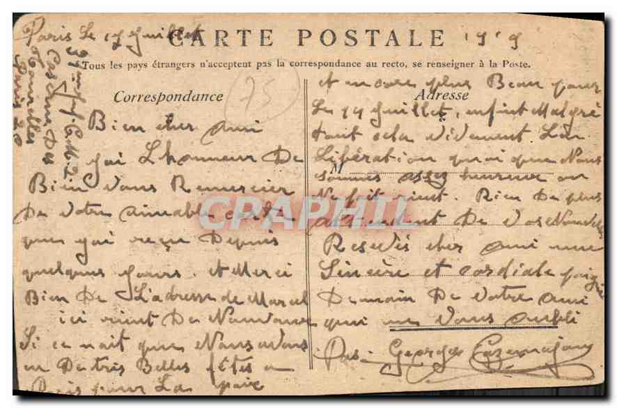 CPA Paris L'Arc de Triomphe de l'Etoile  — Rückseite